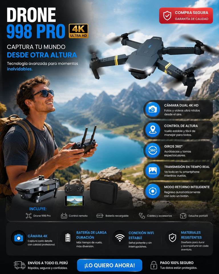 DRONE 998 Pro 4K ULTRA HD – CAPTURA  DESDE LAS ALTURAS